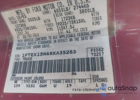 1994 Ford F150 from USA, damaged, VIN 1FTEX15N6RKA35283